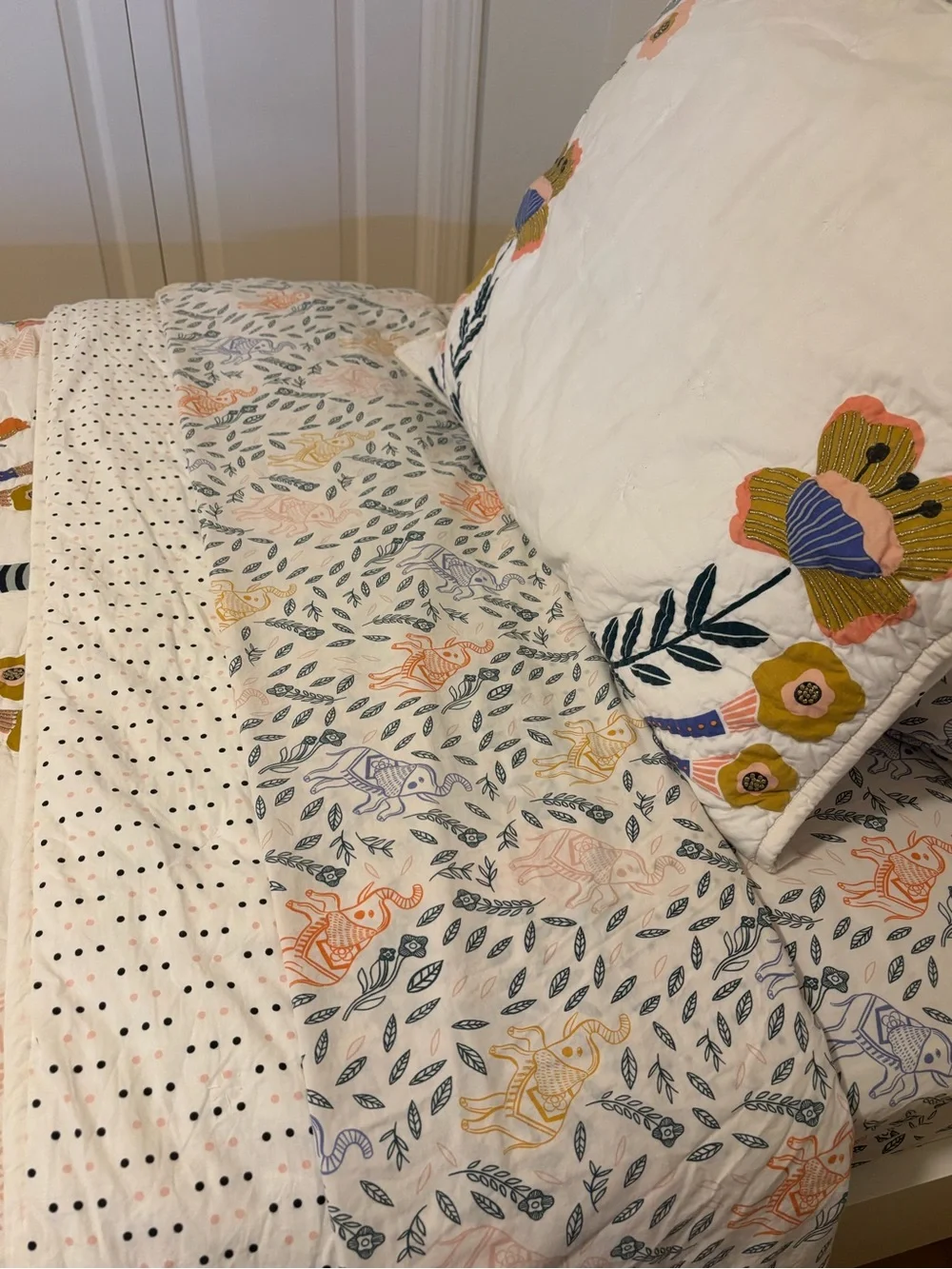 Crate and Kids Twin Embroidered Bedding Set for Girls with Elephant Theme